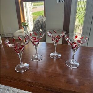 GREEN/RED CHILI PLASTIC MARGARITA/ MARTINI  BAR GLASSES NEW 4
